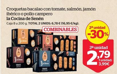 Oferta de La Cocina De Senen - Croquetas Bacalao Con Tomate, Salmon, Jamon Iberico O Pollo Campero por 4,25€ en La Sirena