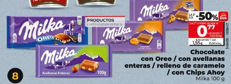 Oferta de Milka - Chocolate Con Oreo / Con Avellanas Enteras / Relleno De Caramelo / Con Chips Ahoy por 1,55€ en Dia