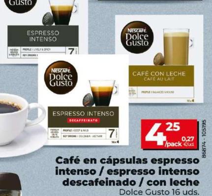 Oferta de Dolce Gusto - Café En Cápsulas Espresso Intenso / Espresso Intenso Descafeinado / Con Leche por 4,25€ en Dia