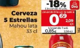 Oferta de Mahou - Cerveza 5 Estrellas  por 0,85€ en Dia