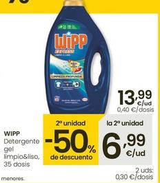 Oferta de Wipp - Detergente Gel Limpio&Liso por 13,99€ en Eroski