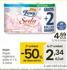 Oferta de Foxy - Papel Higiénico Seda 4 + 2 por 4,69€ en Eroski