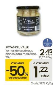 Oferta de Joyas Del Valle - Yemas De Espárrago Blanco Extra Medianas por 2,45€ en Eroski
