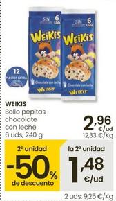 Oferta de Weikis - Bollo Pepitas Chocolate Con Leche por 2,96€ en Eroski