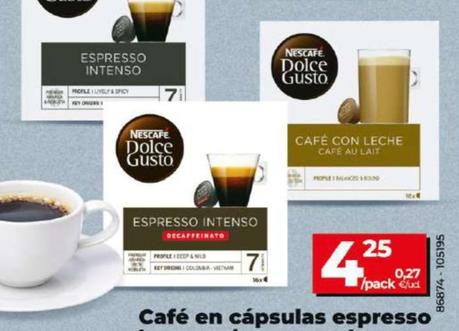 Oferta de Dolce Gusto - Café En Cápsulas Espresso Intenso / Espresso Intenso Descafeinado / Con Leche por 4,25€ en Dia