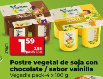Oferta de Vegedia - Postre Vegetal De Soja Con Chocolate / Sabor Vainilla por 1,59€ en Dia