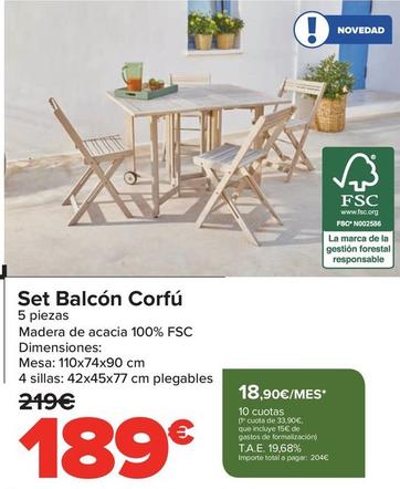 Oferta de Set Balcón Corfú  5 Piezas por 189€ en Carrefour