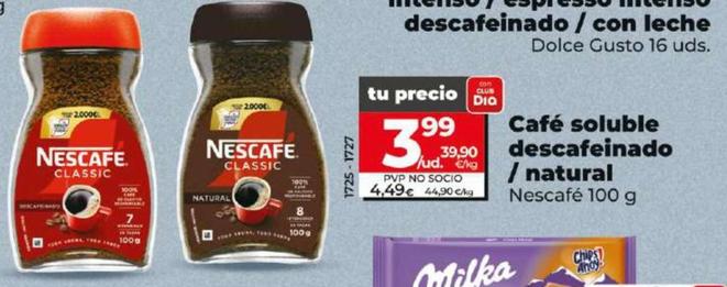 Oferta de Nescafé - Café Soluble Descafeinado / Natural por 4,49€ en Dia
