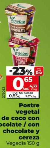 Oferta de Vegedia - Postre Vegetal De Coco Con Chocolate / Con Chcolate Y Cereza por 0,65€ en Dia