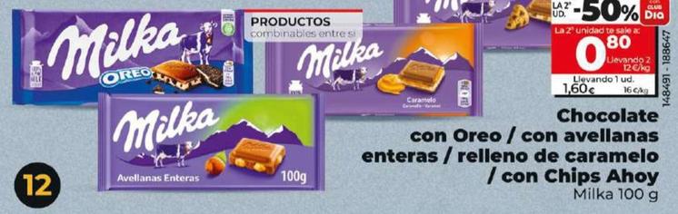 Oferta de Milka - Chocolate Con Oreo / Con Avellanas Enteras/ Re;;eno De Caramelo / Con Chips Ahoy por 1,55€ en Dia