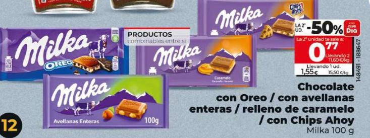 Oferta de Milka - Chocolate con Oreo / con Avellanas Enteras / Relleno de Caramelo / con Chips Ahoy por 1,55€ en Dia