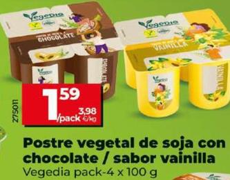 Oferta de Vegedia - Postre Vegetal De Soja Con Chocolate / Sabor Vainilla por 1,55€ en Dia