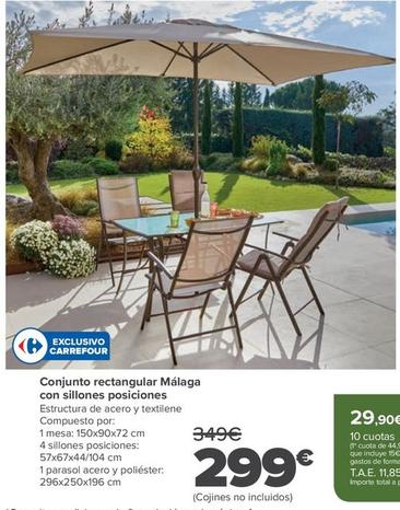 Oferta de Conjunto Rectangular Málaga Con Sillones Posiciones por 299€ en Carrefour