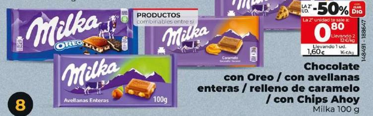 Oferta de Milka - Chocolate Con Oreo / Con Avellanas Enteras / Relleno De Caramelo / Con Chips Ahoy por 1,6€ en Dia