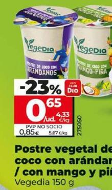 Oferta de Vegedia - Postre Vegetal De Coco Con Arandanos / Con Mango Y Pina por 0,65€ en Dia