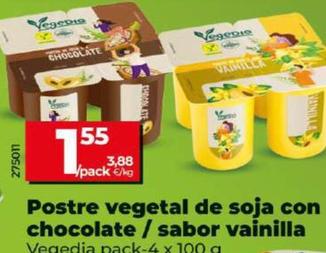 Oferta de Vegedia - Postre Vegetal De Soja con Chocolate / Sabor Vainilla por 1,55€ en Dia