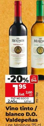 Oferta de Los Molinos - Vino Tinto / Blanco D.O. Valdepenas por 1,95€ en Dia