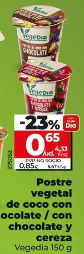 Oferta de Vegedia - Postre Vegetal De Coco Con Chocolate / Con Chocolate Y Cerveza por 0,65€ en Dia