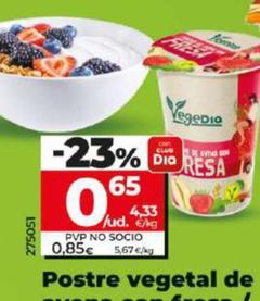 Oferta de Vegedia - Postre Vegetal De Avena Con Fresa / Con Albaricoque  por 0,65€ en Dia