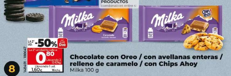Oferta de Milka - Chocolate con Oreo / con Avellanas Enteras / Relleno de Caramelo / con Chips Ahoy por 1,55€ en Dia