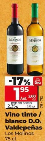 Oferta de Los Molinos - Vino Tinto / Blanco D.o. Valdepenas por 1,95€ en Dia