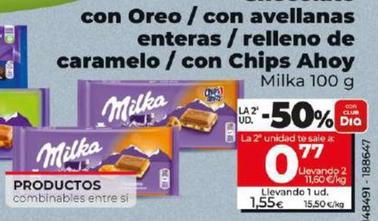 Oferta de Milka - Chocolate Con Oreo / Con Avellanas Enteras / Relleno De Caramelo / Con Chips Ahoy por 1,55€ en Dia