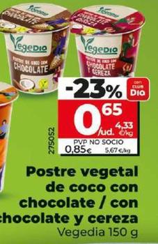 Oferta de Vegedia - Postre Vegetal De Coco Con Chocolate / Con Chocolate Y Cereza por 0,65€ en Dia