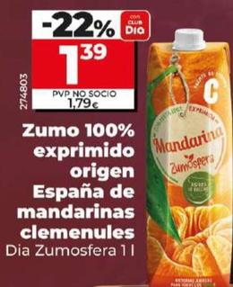 Oferta de Dia Zumosfera - Zumo 100% Exprimido Origen Espana De Mandarinas Clemenules por 1,39€ en Dia