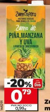 Oferta de Dia Zumosfera - Zumo 100% De Pina, Manzana Y Uva por 0,79€ en Dia
