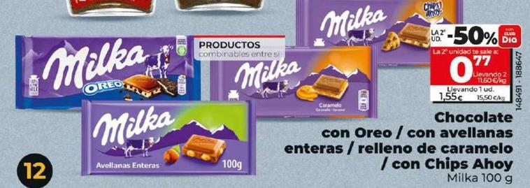 Oferta de Milka - Chocolate Con Oreo / Con Avellanas Enteras/ Re;;eno De Caramelo / Con Chips Ahoy por 1,55€ en Dia