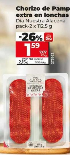Oferta de Dia Nuestra Alacena - Chorizo De Pamplona Extra En Lonchas por 1,59€ en Dia