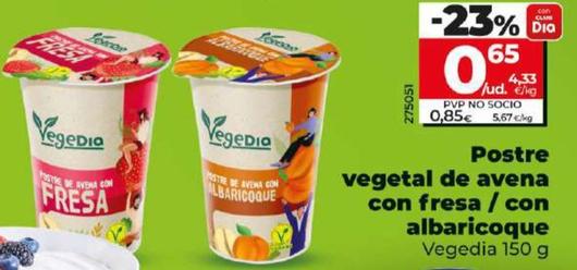 Oferta de Vegedia - Postre Vegetal De Avena Con Fresa / Con Albaricoque por 0,65€ en Dia
