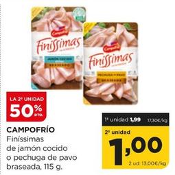 Oferta de Campofrío - Finíssimas De Jamón Cocido O Pechuga De Pavo Braseada por 1,99€ en Alimerka