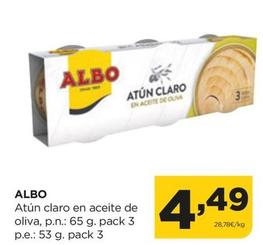 Oferta de Albo - Atún Claro En Aceite De Oliva por 4,49€ en Alimerka