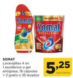 Oferta de Somat - Lavavajillas 4 En 1 Excellence O Gel Antigrasa por 5,25€ en Alimerka