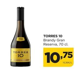 Oferta de Torres - 10 Brandy Gran Reserva por 10,75€ en Alimerka