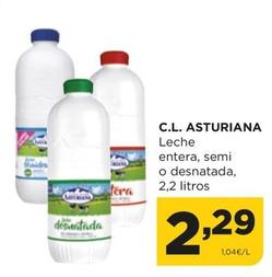 Oferta de Asturiana - Leche Entera, Semi O Desnatada por 2,29€ en Alimerka