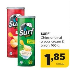 Oferta de Surf - Chips Original o Sour Cream & Onion por 1,85€ en Alimerka