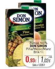 Oferta de Don Simón - Zumos 100% Piña/Meloc/Manz Brik por 0,93€ en Cuevas Cash