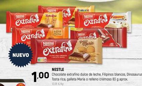 Oferta de Nestlé - Chocolate Extrafino Dulce De Leche, Filipinos Blancos, Dinosaurus Tosta Rica, Galleta María O Relleno Cremoso por 1€ en Coviran