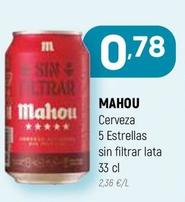 Oferta de Mahou - Cerveza 5 Estrellas Sin Filtrar por 0,78€ en Coviran