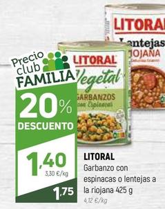 Oferta de Litoral - Garbanzo Con Espinacas O Lentejas por 1,75€ en Coviran