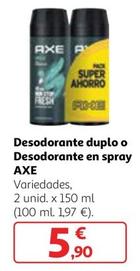 Oferta de Axe - Desodorante Duplo O Desodorante En Spray por 5,9€ en Alcampo