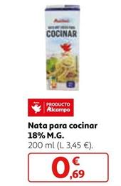 Oferta de Auchan - Nata Para Cocinar 18% M.G. por 0,69€ en Alcampo