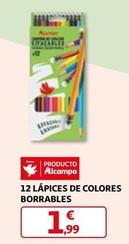 Oferta de Alcampo - 12 Lápices De Colores Borrables por 1,99€ en Alcampo