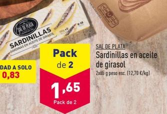 Oferta de Sal De Plata - - Sardinillas En Aceite De Girasol por 0,83€ en ALDI