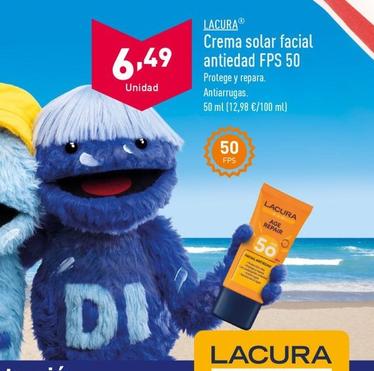 Oferta de Lacura - Crema Solar Facial Antiedad FPS 50 por 6,49€ en ALDI