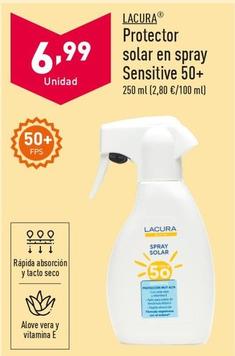 Oferta de Lacura - Protector Solar En Spray Sensitive 50 +  por 6,99€ en ALDI