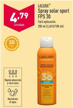 Oferta de Lacura - Spray Solar Sport FPS 30 por 4,79€ en ALDI