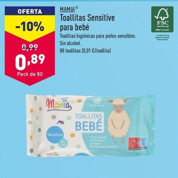 Oferta de Mamia - Toallitas Sensitive Para Bebé por 0,89€ en ALDI